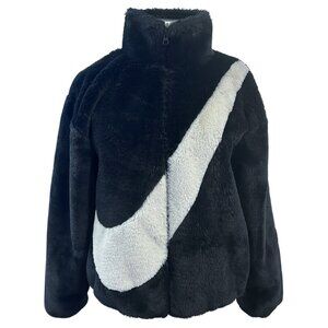 NIKE Faux Fur Swoosh Oversize Jacket | Size XS